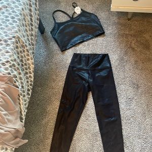 American eagle faux leather crop top and leggings